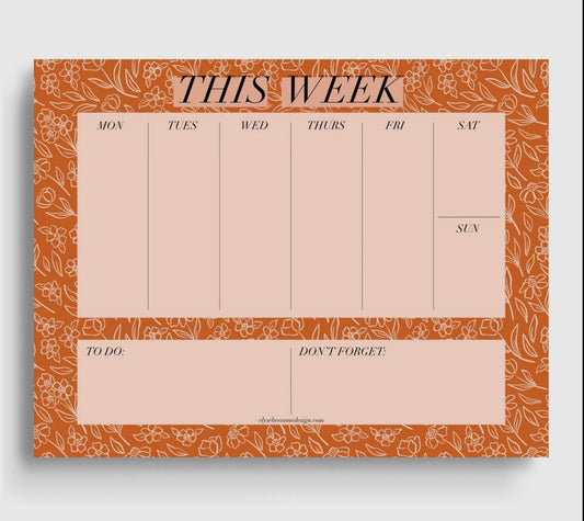Terracotta Floral Weekly Planner Notepad 8.5x11in